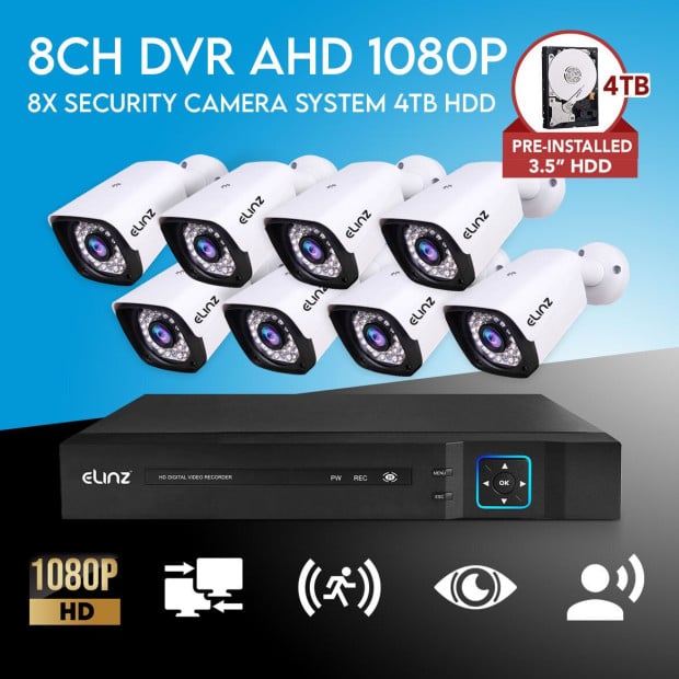 8CH DVR AHD HD CCTV 8x Security Camera Surveillance 4TB HDD