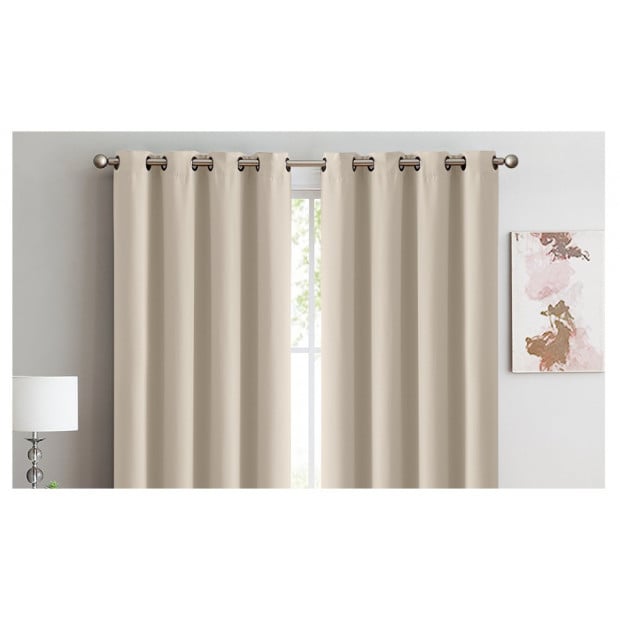 2x 100% Blockout Curtains Panels 3 Layers Eyelet Beige 240x230cm