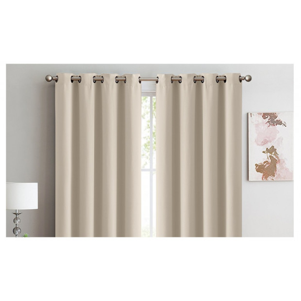 2x 100% Blockout Curtains Panels 3 Layers Eyelet Beige 180x230cm