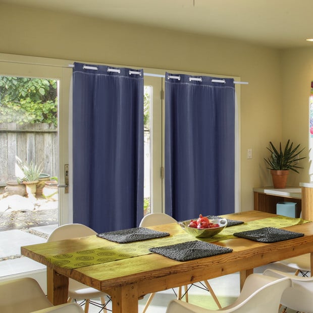 2x Blockout Curtains Panels With Gauze 9 Size Navy Blue