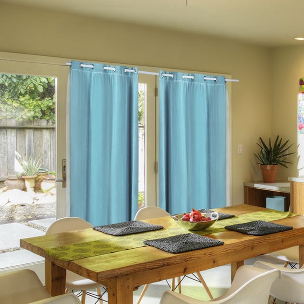 2x Blockout Curtains Panels With Gauze 9 Size Turquoise
