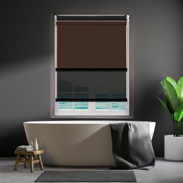 Modern Style Double Roller Blind 150x210 Cm In Coffee And Black Colour