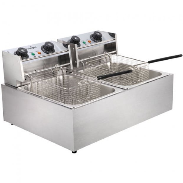 Twin commercial style home kitchen deep fryer Image 8