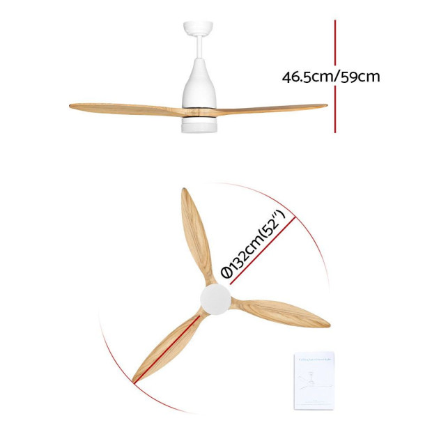 52in Ceiling Fan Led Light Remote Control Wooden Blades Timer Image 2