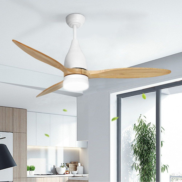 52in Ceiling Fan Led Light Remote Control Wooden Blades Timer Image 5