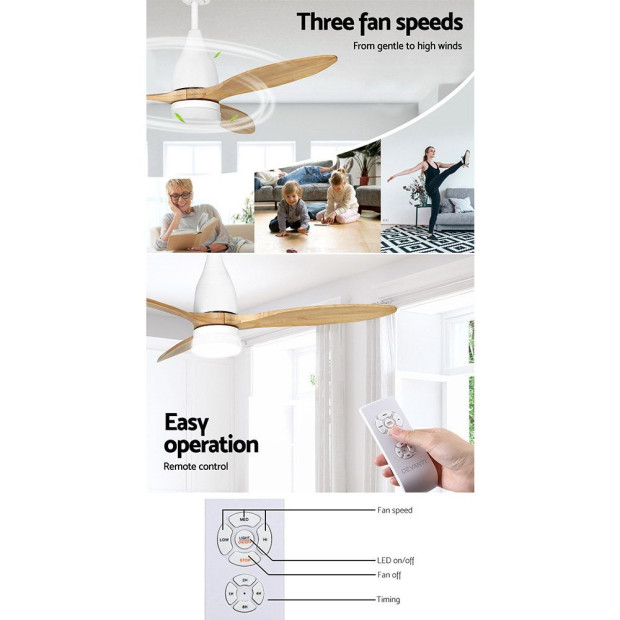 52in Ceiling Fan Led Light Remote Control Wooden Blades Timer Image 6