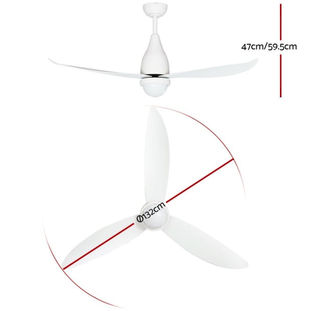 Ceiling Fan DC Motor LED Light Remote Control 52in White Image 2