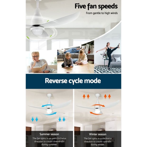 Ceiling Fan DC Motor LED Light Remote Control 52in White Image 6