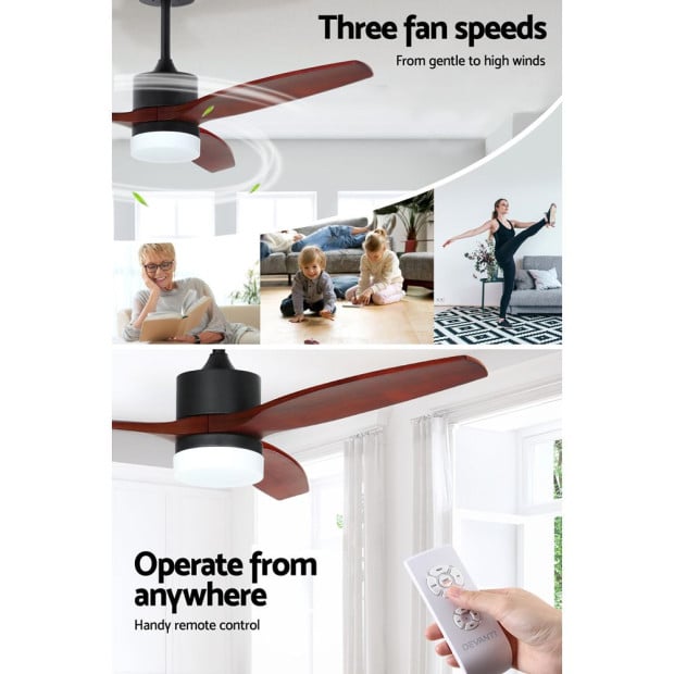 52 Ceiling Fan Led Light Remote Control Wooden Blades Dark Wood Fans Image 6