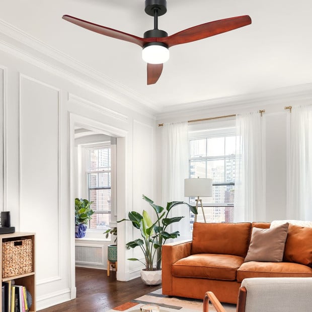 52 Ceiling Fan Led Light Remote Control Wooden Blades Dark Wood Fans Image 8