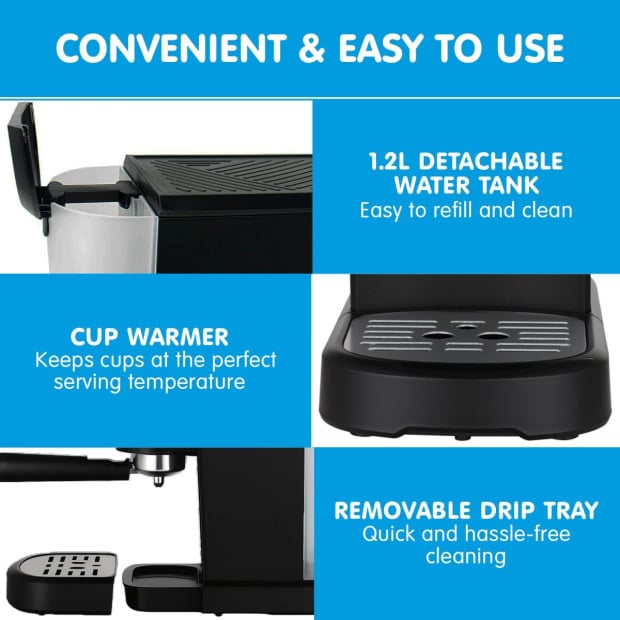 Pronti CM-850D Coffee Machine 20 Bar Espresso Maker with Milk Frother and 1.25L Tank Image 10