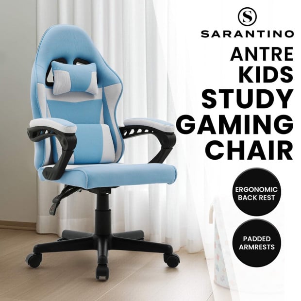 Sarantino Antre Kids Study Gaming Chair in Blue and White