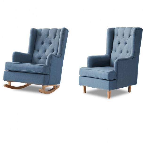 Rocking Armchair Fabric Padded Recliner Lounge Blue