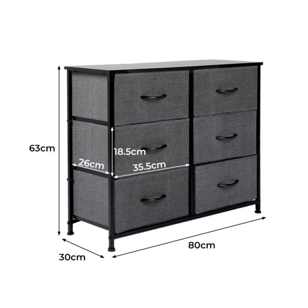 Storage Cabinet Tower Chest of Drawers Dresser 6 Drawer Dark Grey Image 3