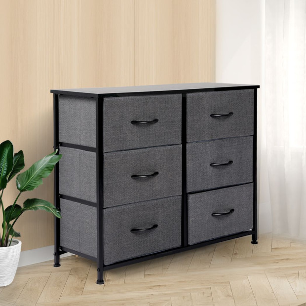 Storage Cabinet Tower Chest of Drawers Dresser 6 Drawer Dark Grey Image 8