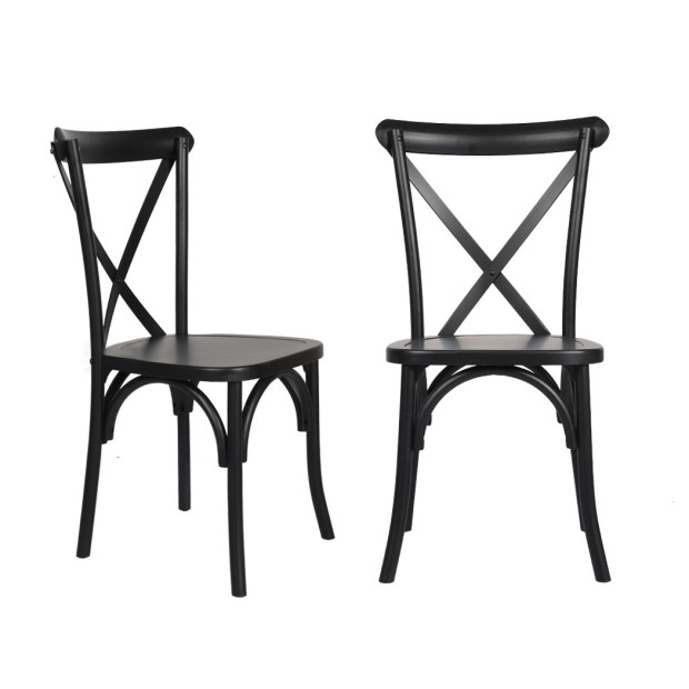 2x Dining Chairs Kitchen Table Chair Natural WoodSeat Black