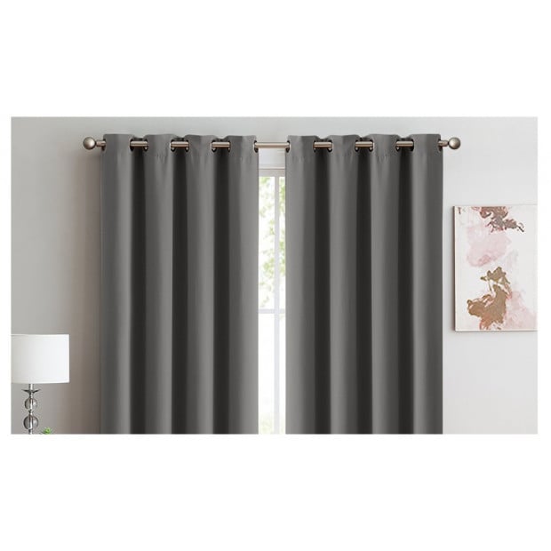 2x 100% Blockout Curtains Panels 3 Layers Eyelet Charcoal 180x230cm