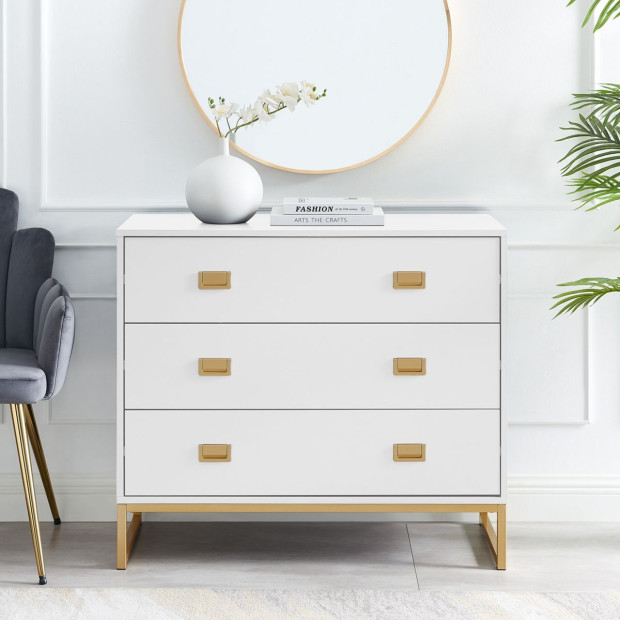 Sarantino Amara Chest of Drawers Tallboy Dresser White/Gold