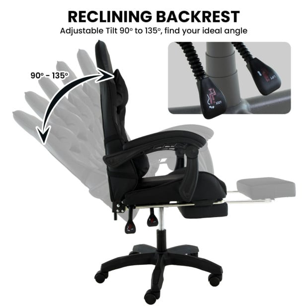 Sarantino Cueva Reclining High Back Office Gaming Chair with Retractable Footrest Office Computer Seating in Black Image 7
