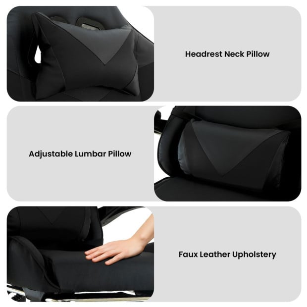 Sarantino Cueva Reclining High Back Office Gaming Chair with Retractable Footrest Office Computer Seating in Black Image 8