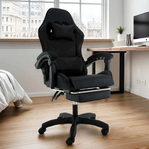 Sarantino Cueva Reclining High Back Office Gaming Chair with Retractable Footrest Office Computer Seating in Black Image 9