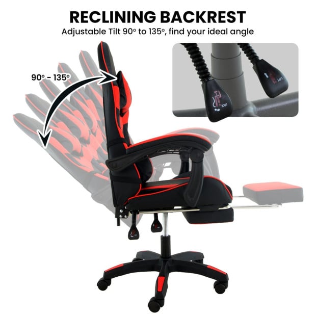Sarantino Cueva Reclining High Back Office Gaming Chair with Retractable Footrest Office Computer Seating in Black & Red Image 7