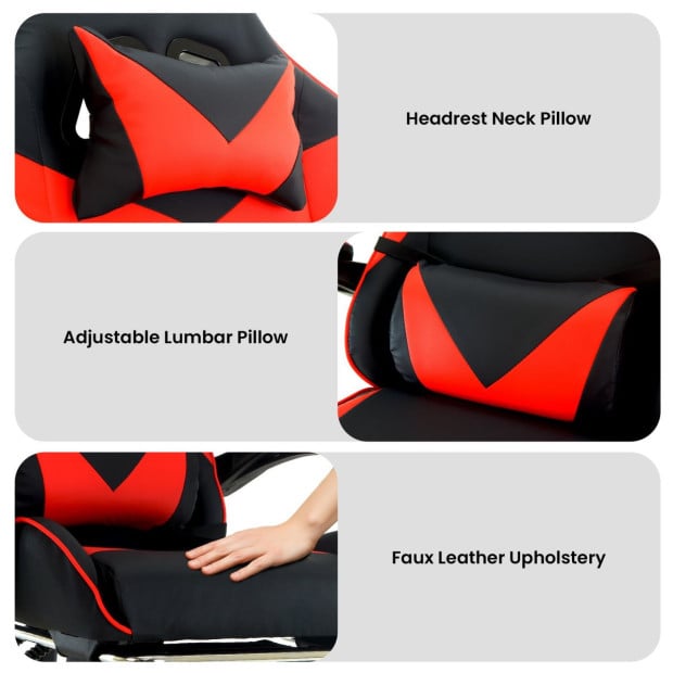 Sarantino Cueva Reclining High Back Office Gaming Chair with Retractable Footrest Office Computer Seating in Black & Red Image 8