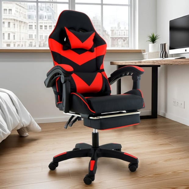 Sarantino Cueva Reclining High Back Office Gaming Chair with Retractable Footrest Office Computer Seating in Black & Red Image 9