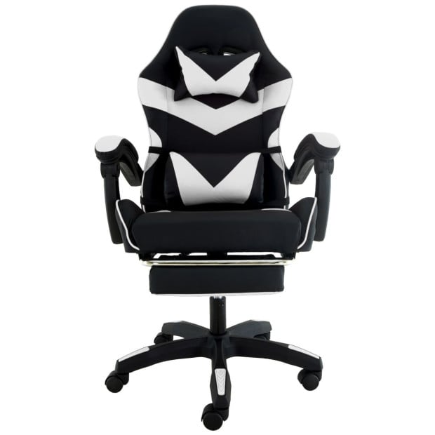Sarantino Cueva Reclining High Back Office Gaming Chair with Retractable Footrest Office Computer Seating in Black/White Image 2