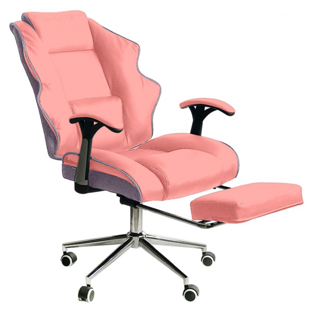 Faux Leather High Back Reclining Executive Office Chair w/ Stool Pink