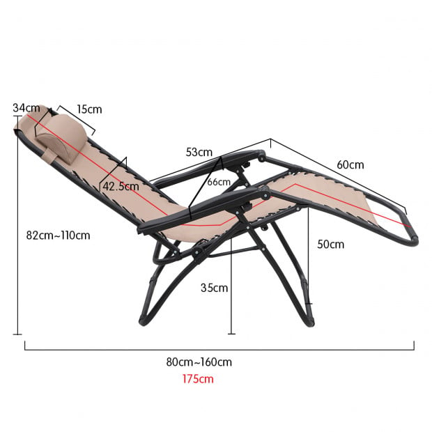 Zero Gravity Reclining Deck Chair - Beige Image 7