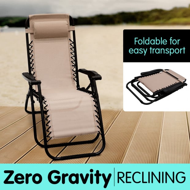 Zero Gravity Reclining Deck Chair - Beige Image 2