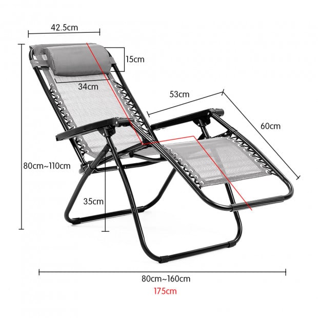 Zero Gravity Reclining Deck Chair - Grey Image 7