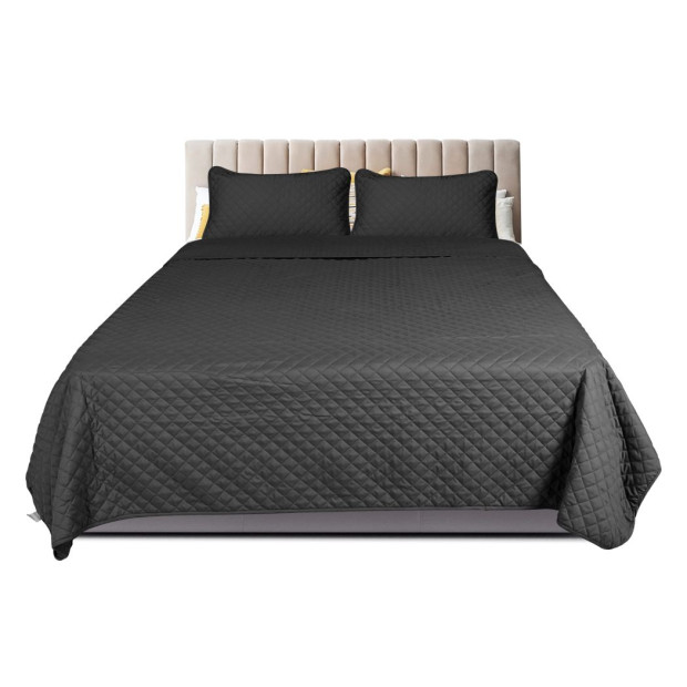 Bedspread Coverlet Set Quilted Comforter Pillowcases Queen Dark Grey Image 2