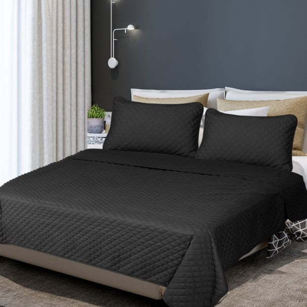 Bedspread Coverlet Set Quilted Comforter Pillowcases Queen Dark Grey Image 7