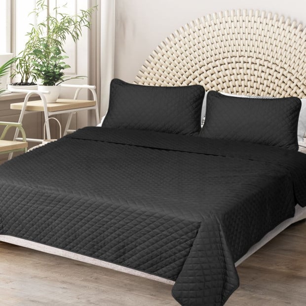 Bedspread Coverlet Set Quilted Comforter Pillowcases Queen Dark Grey Image 8