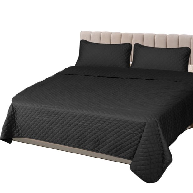 Bedspread Coverlet Set Quilted Comforter Pillowcases Queen Dark Grey