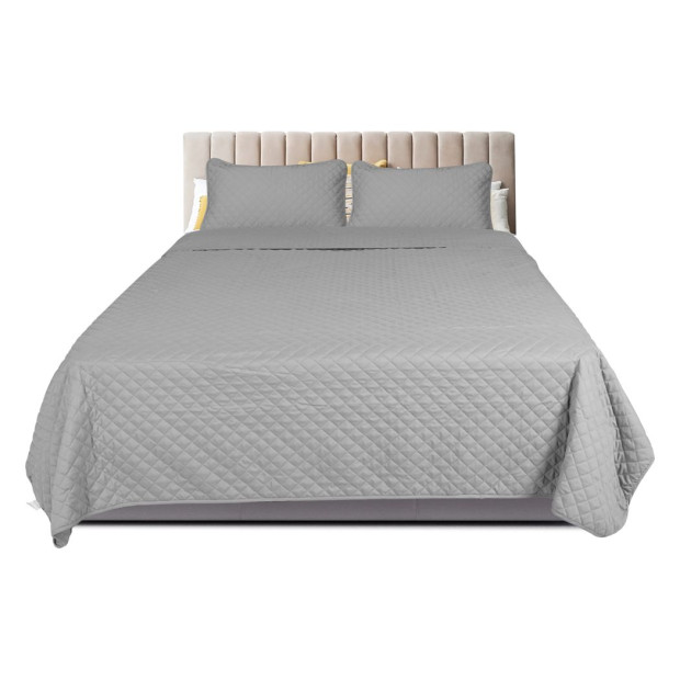 Bedspread Coverlet Set Quilted Comforter Soft Pillowcases Queen Grey Image 2