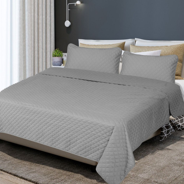 Bedspread Coverlet Set Quilted Comforter Soft Pillowcases Queen Grey Image 7