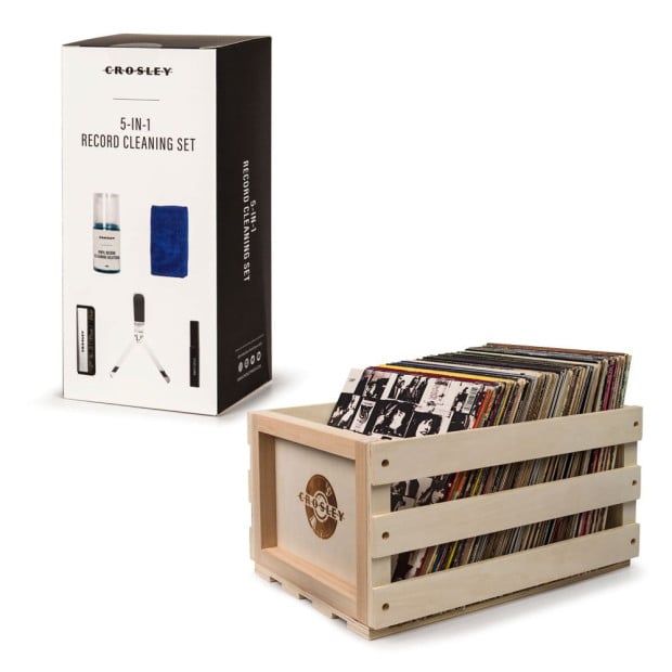 Crosley 5 In 1 Record Cleaning Set w/ Record Storage Crate Bundle