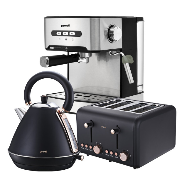 Pronti Toaster, Kettle & Coffee Machine Breakfast Set - Black Image 13