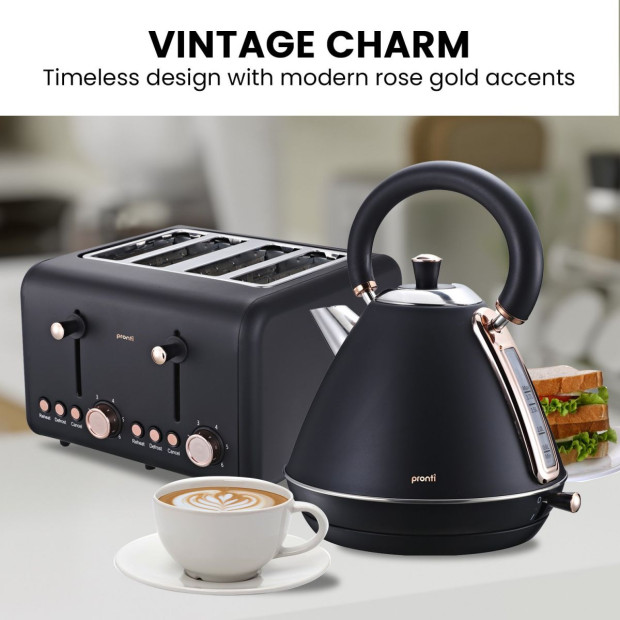 Pronti Toaster, Kettle & Coffee Machine Breakfast Set - Black Image 5