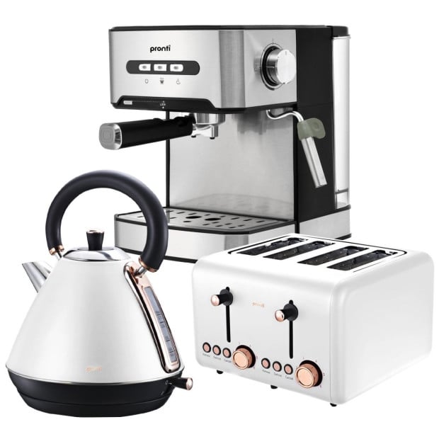 Pronti Toaster, Kettle & Coffee Machine Breakfast Set - White Image 2