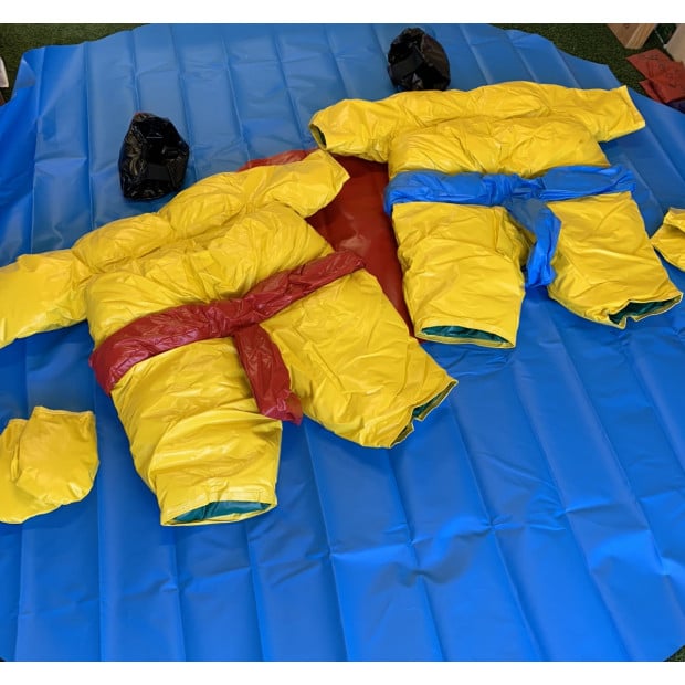 Two Pvc And Fabric Kids Sumo Suits With Helmets Gloves W/ 291cm Mat Image 3