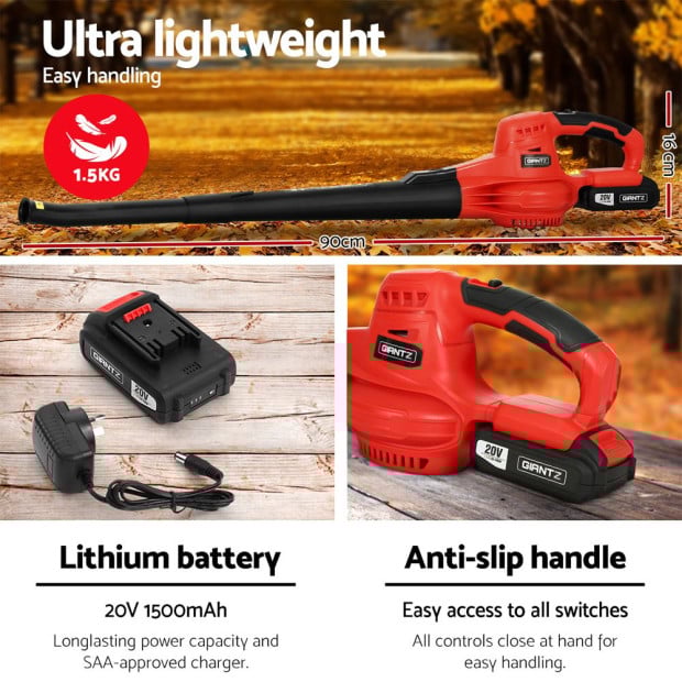 20V Cordless Leaf Blower Garden Electric Battery Nozzles 2-speed Image 5