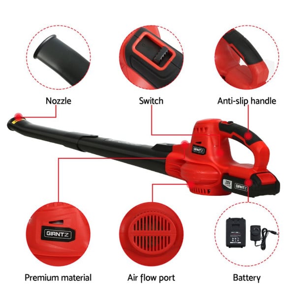 20V Cordless Leaf Blower Garden Electric Battery Nozzles 2-speed Image 7