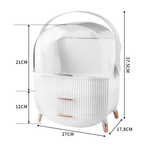 Makeup Organizer Case Drawer Portable Storage Box White Image 3