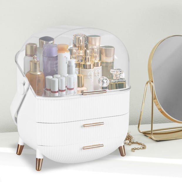 Makeup Organizer Case Drawer Portable Storage Box White Image 8