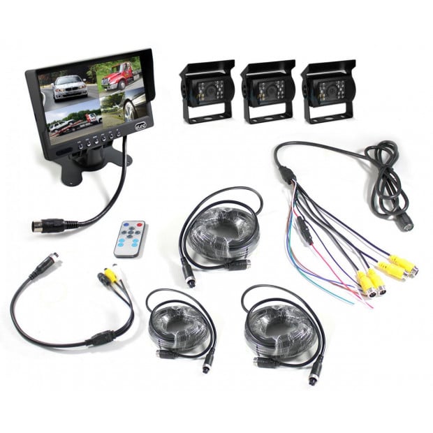 Elinz 7In Quad Monitor Splitscreen Colour Ccd Reversing with 3 Camera Image 4