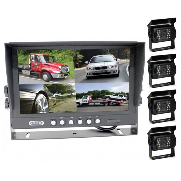 Elinz 9in Splitscreen Monitor 4pin Colour Ccd Ir Reversing Cameras